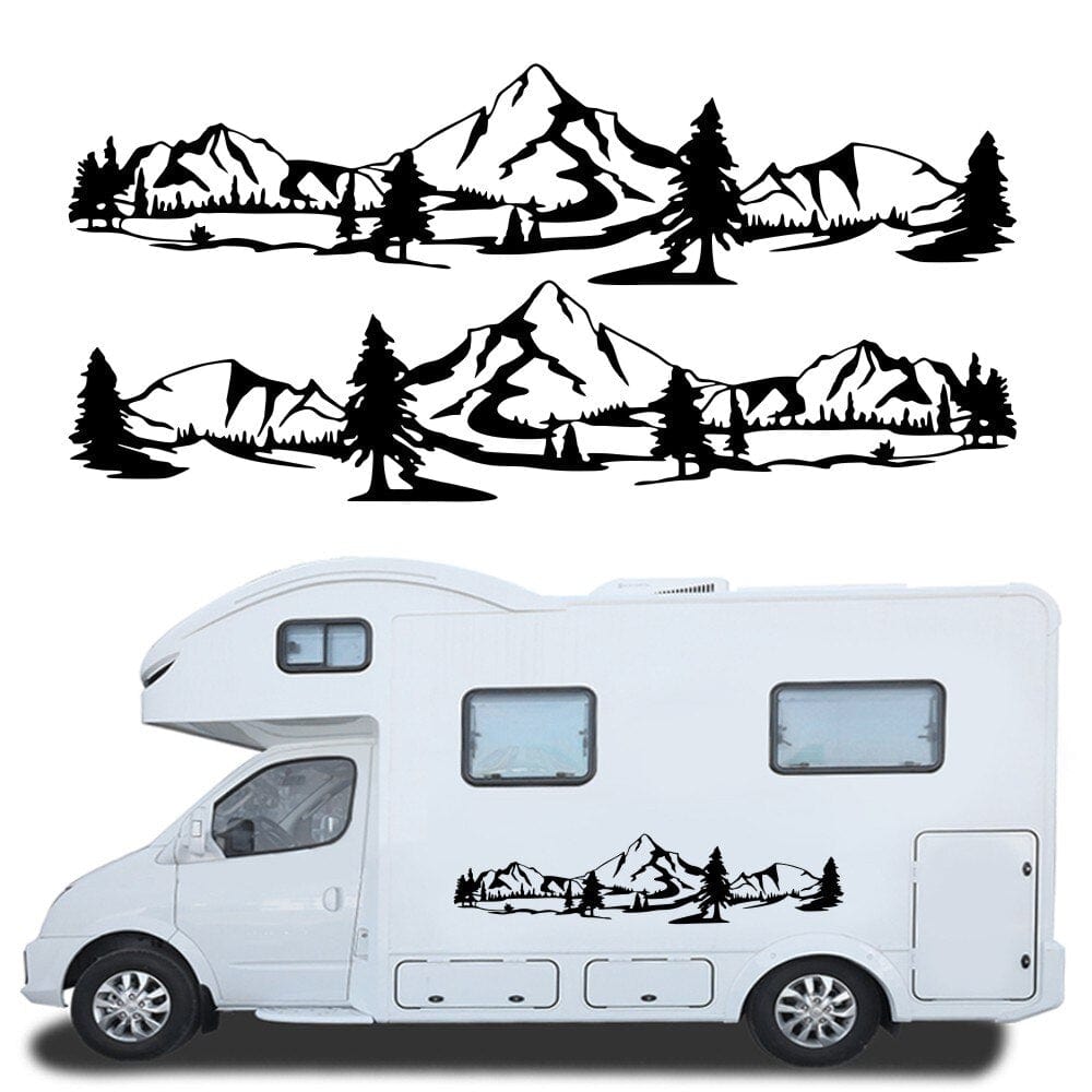 Stickers Camping Car Montagne Noir Stickers Mania