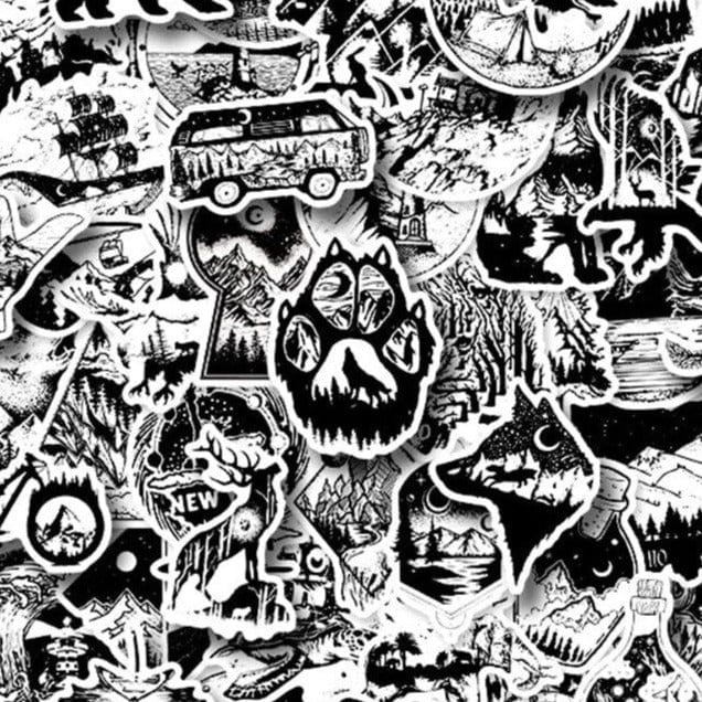 Stickers Noir et Blanc<br> Camping (50 pcs) Stickers Mania