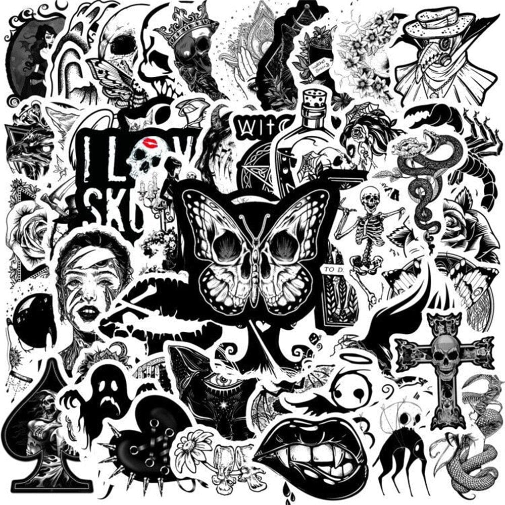 Stickers Noir et Blanc<br> Skull (50 pcs) Stickers Mania