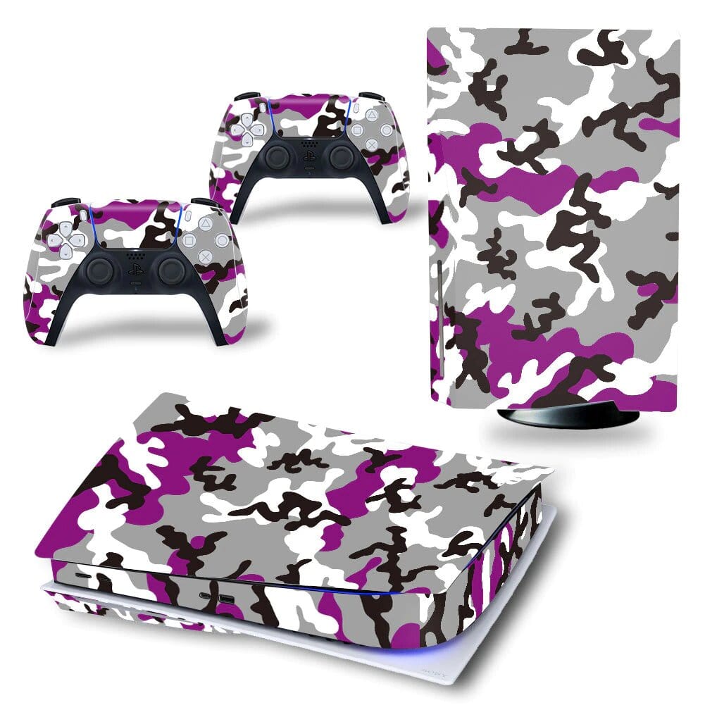 Stickers PS5<br> Camouflage Gris et Mauve Stickers Mania