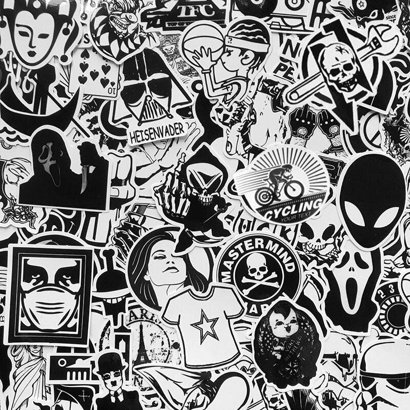 Stickers Skateboard Noir et Blanc (120 stickers) Stickers Mania