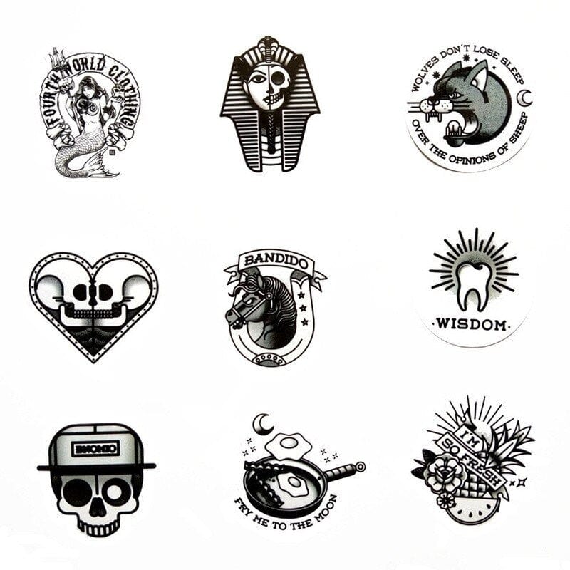Stickers Tattoo Vintage Noir et Blanc (50 pcs) Stickers Mania