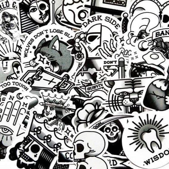 Stickers Tattoo Vintage Noir et Blanc (50 pcs) Stickers Mania
