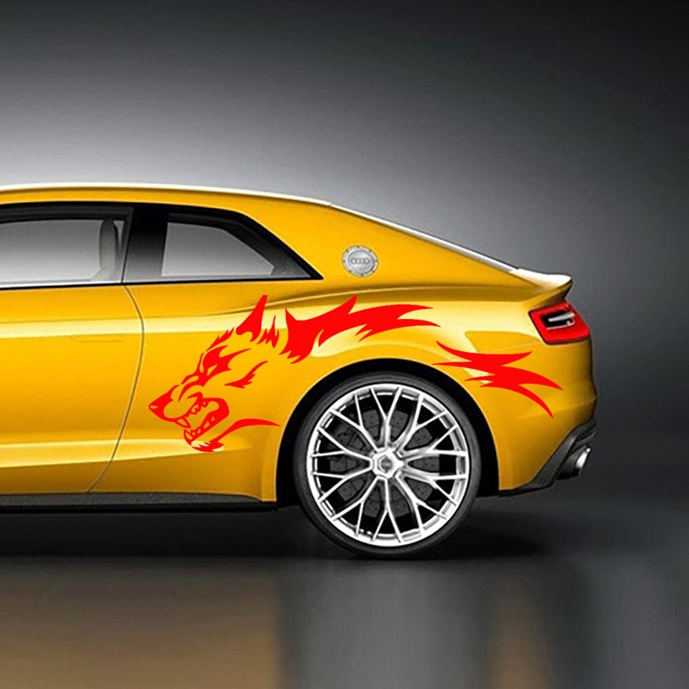 Stickers Voiture Loup Sauvage Rouge Stickers Mania