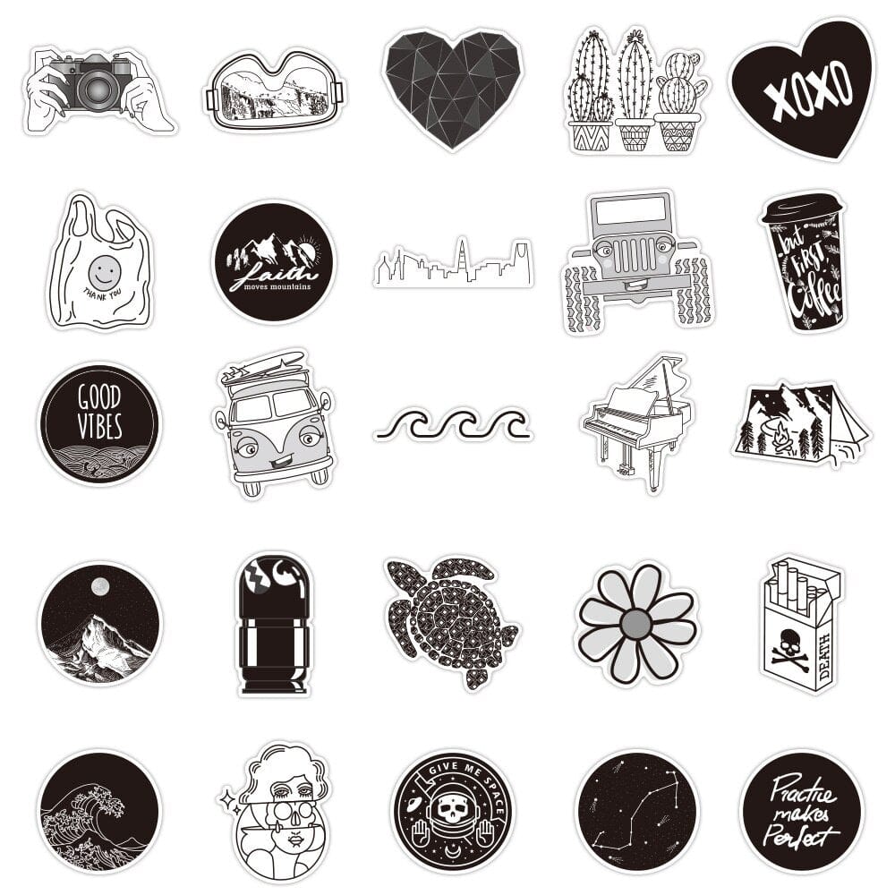 Stickers VSCO <br> Noir (50pcs) Stickers Mania