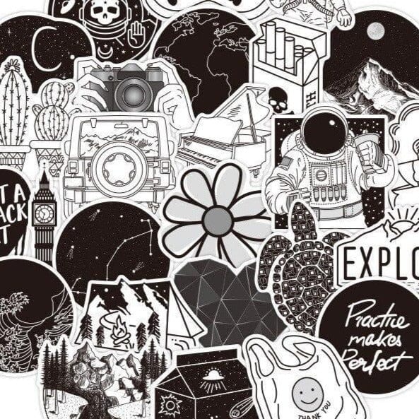 Stickers VSCO <br> Noir (50pcs) Stickers Mania