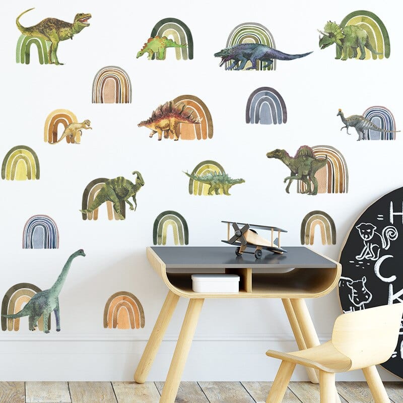 Stickers Chambre Bébé Dinosaure Arc en Ciel Stickers Mania