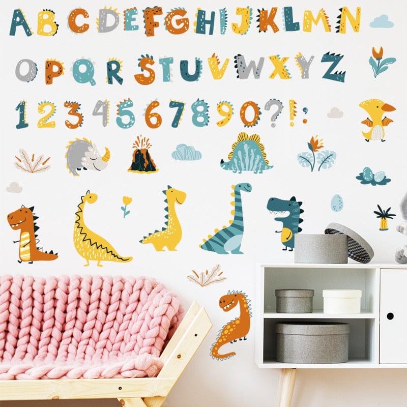 Stickers Chambre Garçon Alphabet et Dinosaures Stickers Mania