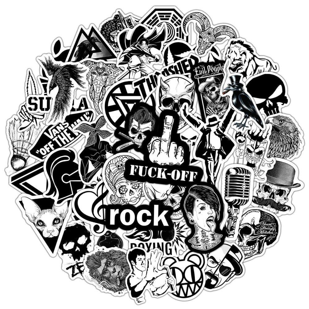 Stickers Noir et Blanc<br> Skate (50 pcs) Stickers Mania
