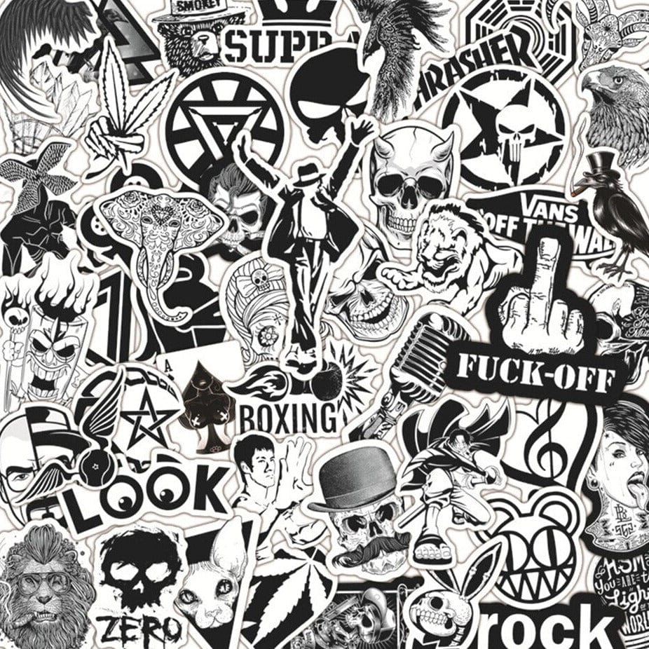 Stickers Noir et Blanc<br> Skate (50 pcs) Stickers Mania