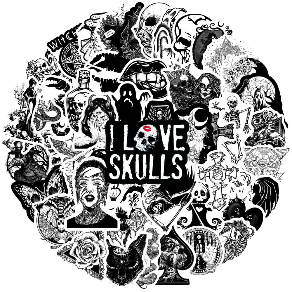 Stickers Noir et Blanc<br> Skull (50 pcs) Stickers Mania