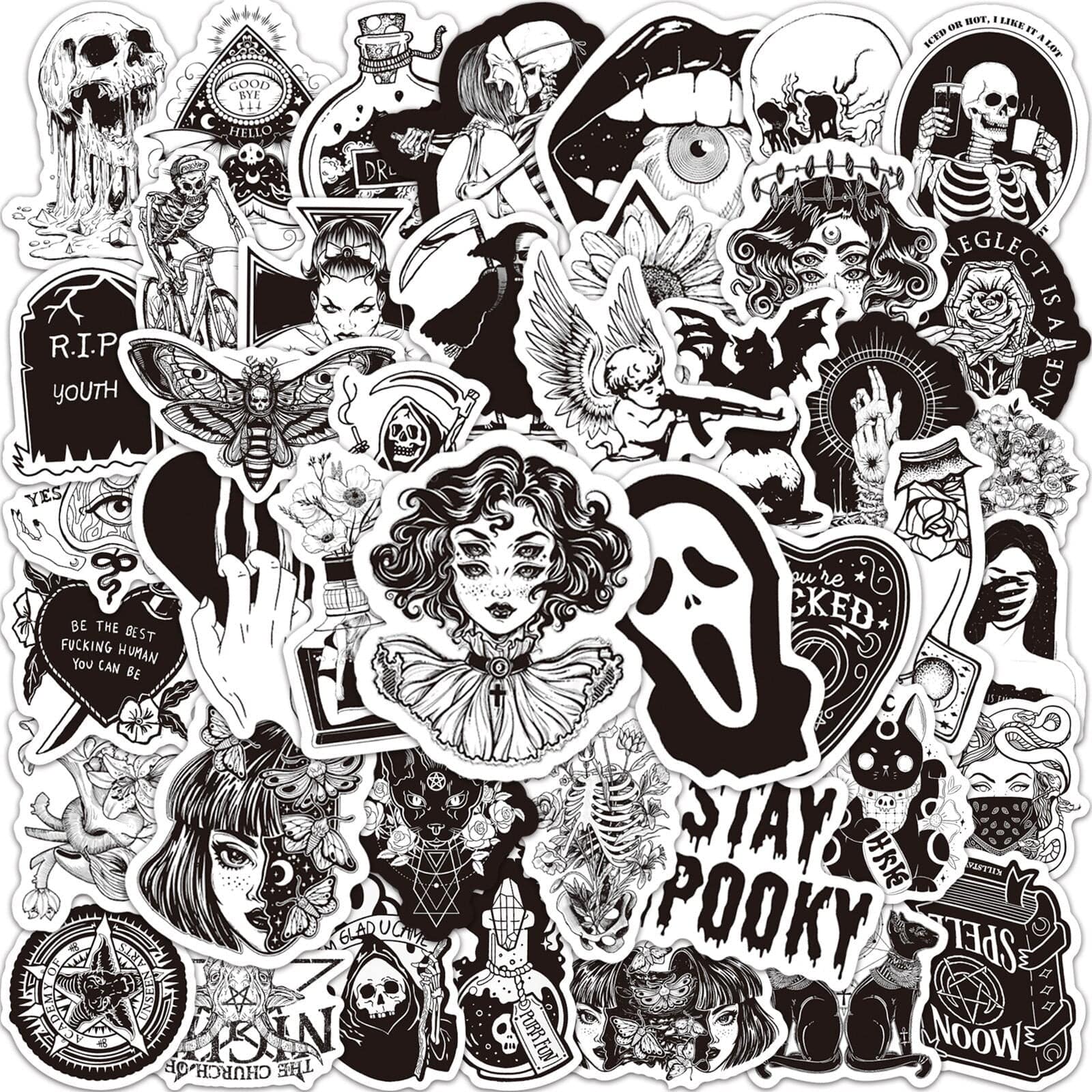 Stickers Noir et Blanc<br> Squelettes (50 pcs) Stickers Mania