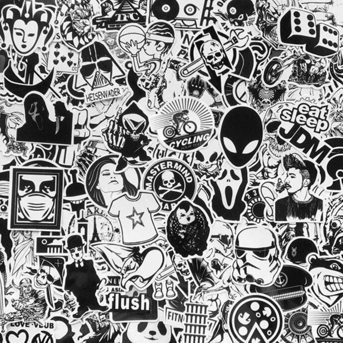 Stickers Skateboard Noir et Blanc (120 stickers) Stickers Mania