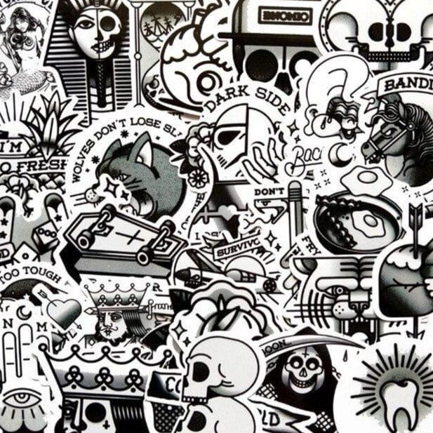 Stickers Tattoo Vintage Noir et Blanc (50 pcs) Stickers Mania